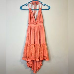 Backless Halter Tiered Coral Dress